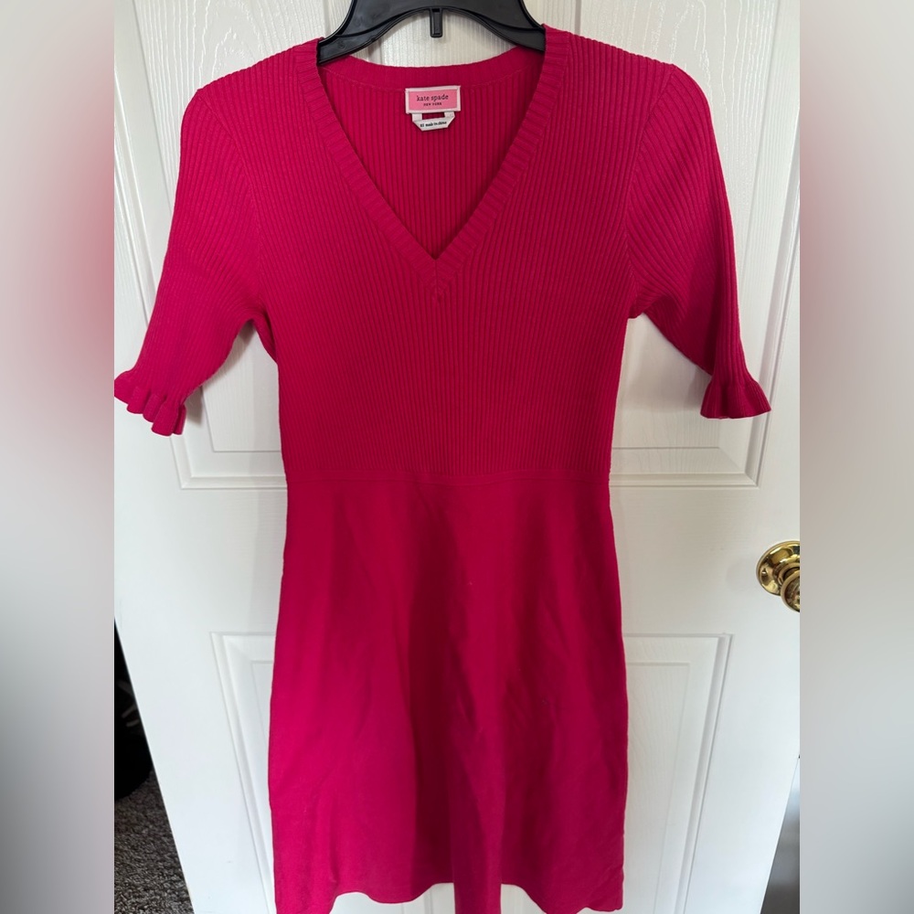 Kate Spade New York Vibrant Pink V-Neck Sweater Dress